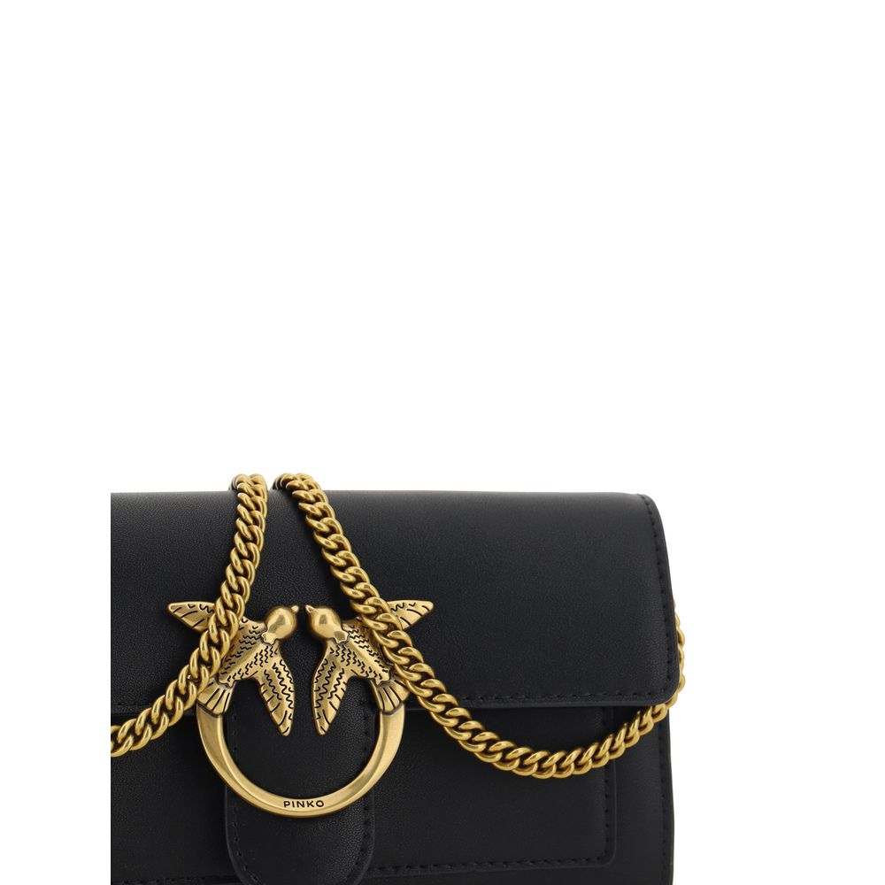 PINKO Black Calf Leather Bos Taurus Shoulder Bag