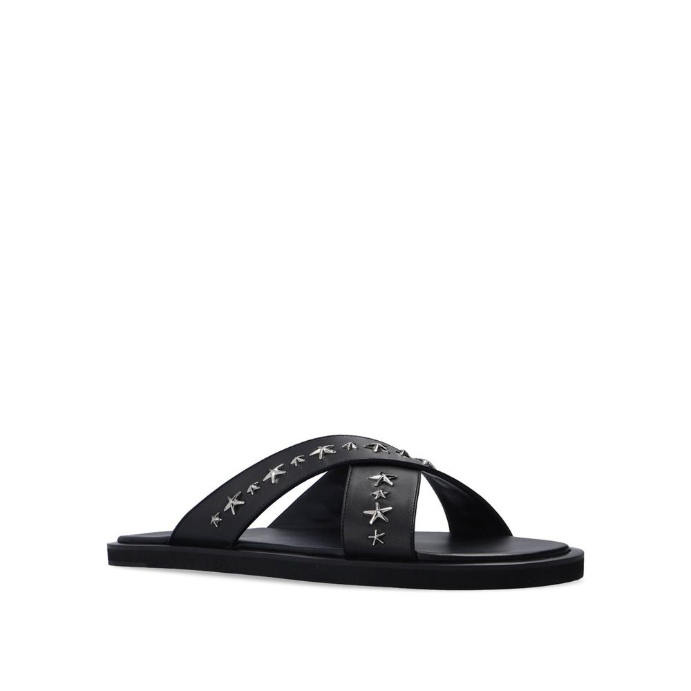 Jimmy Choo Black Calfskin Flat Sandals