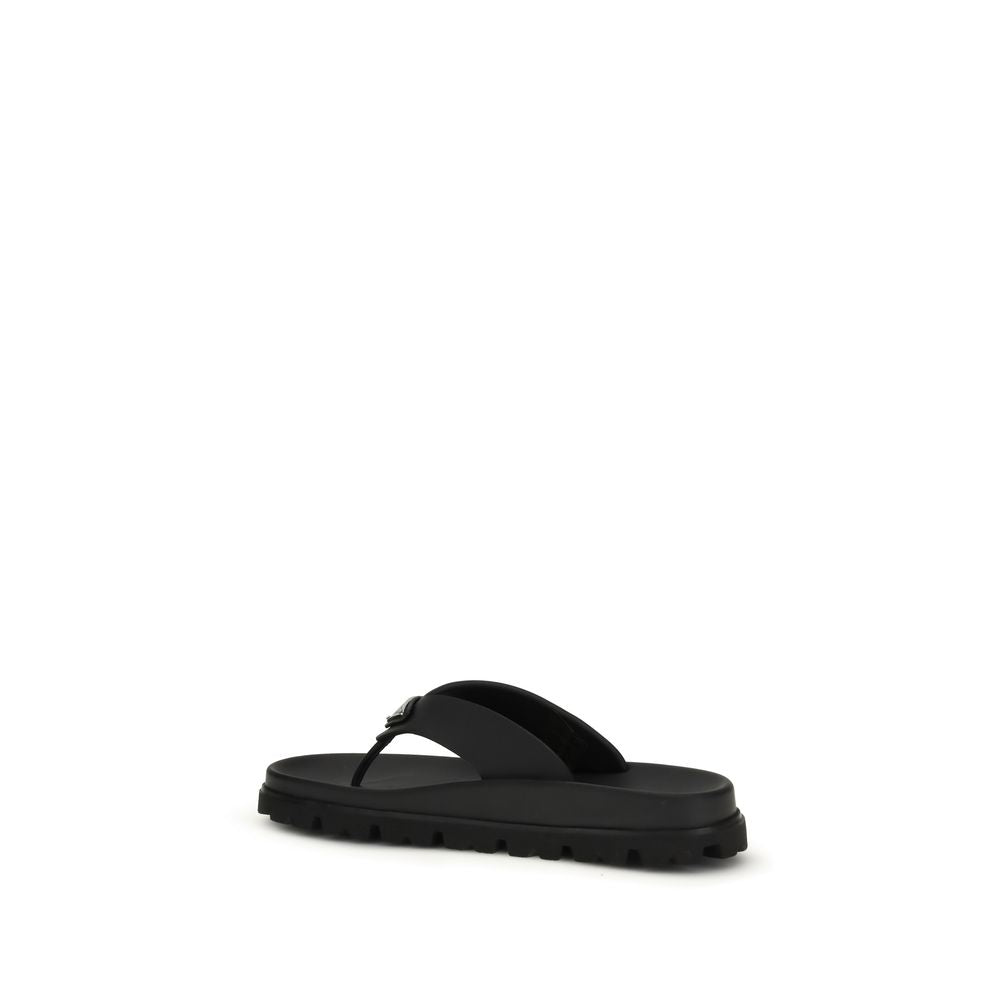Prada Black Rubber Flip-Flop Sandals