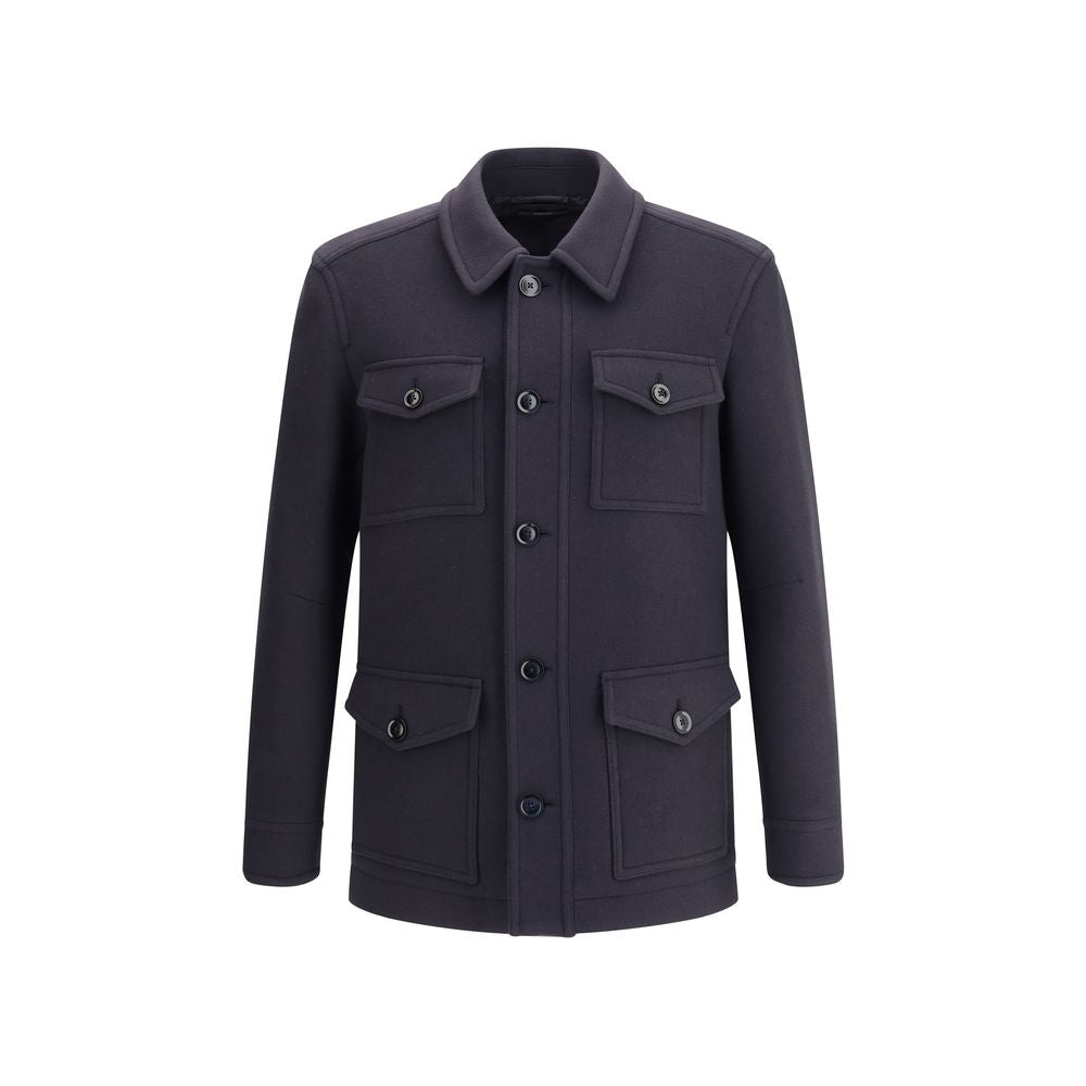 Tom Ford Blue Fleece Wool Coat
