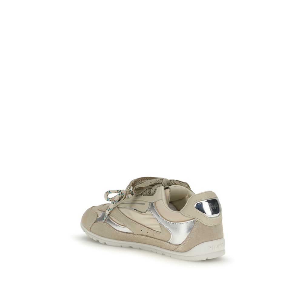 PINKO Beige Calf Leather Bos Taurus Athletic Sneakers