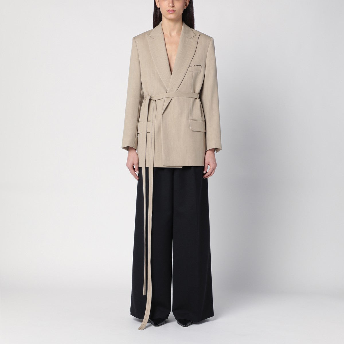 Victoria Beckham Beige wool jacket with belt