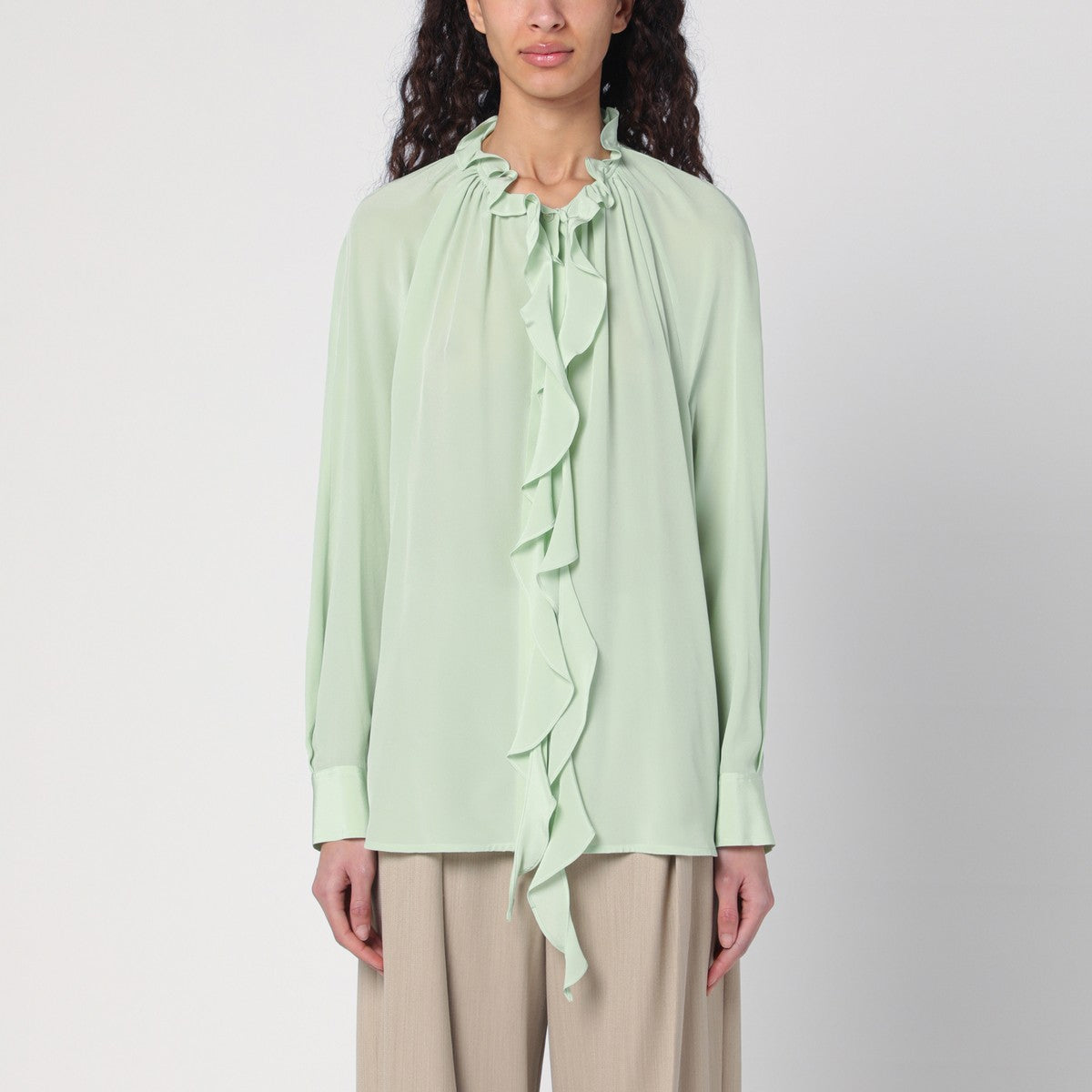 Victoria Beckham Light green shirt with ruffles