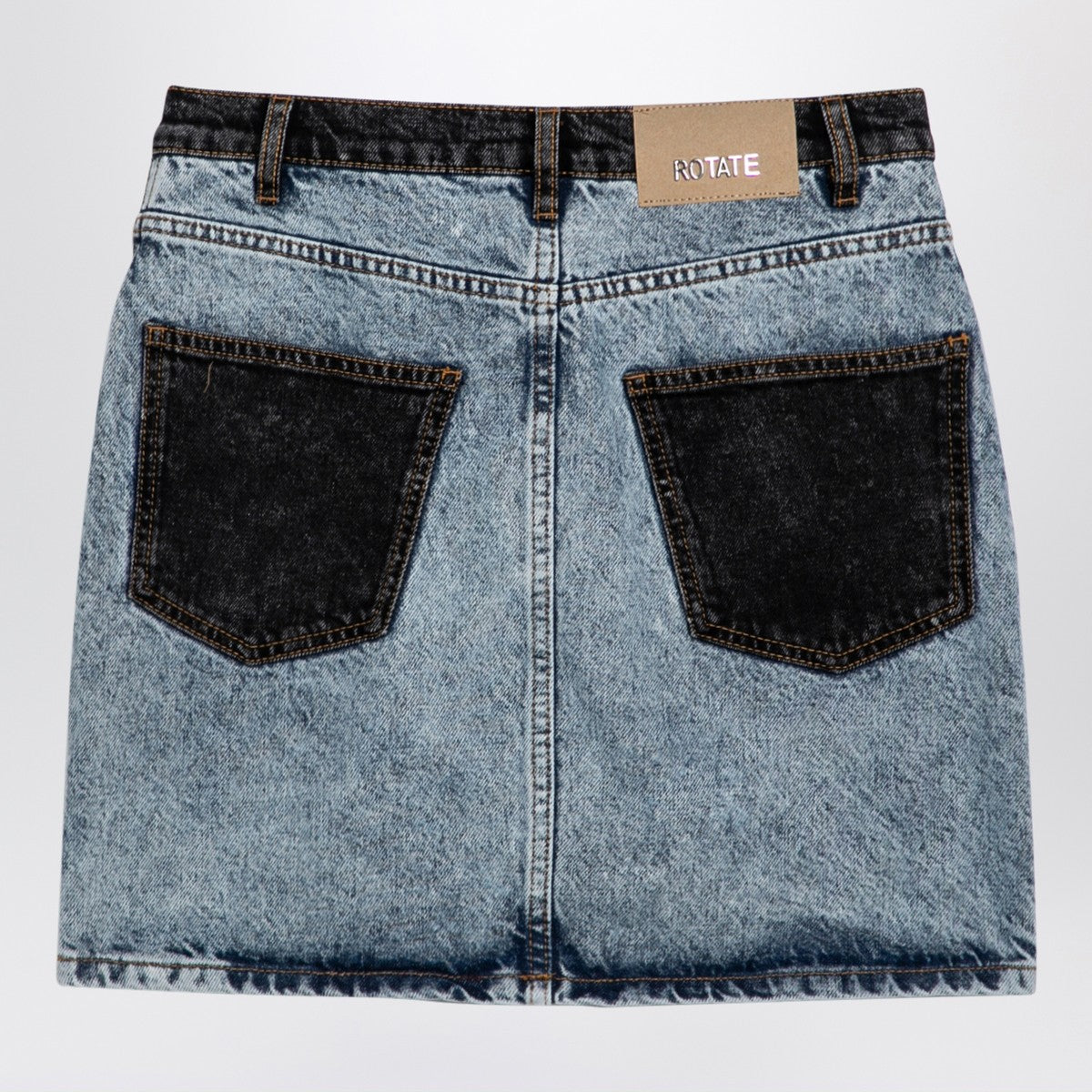 ROTATE Birger Christensen Patchwork mini skirt in organic denim