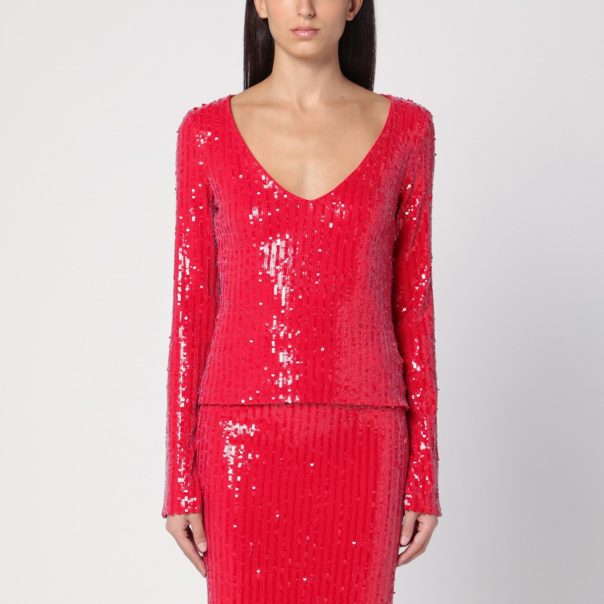 ROTATE Birger Christensen Red sweater with micro sequins
