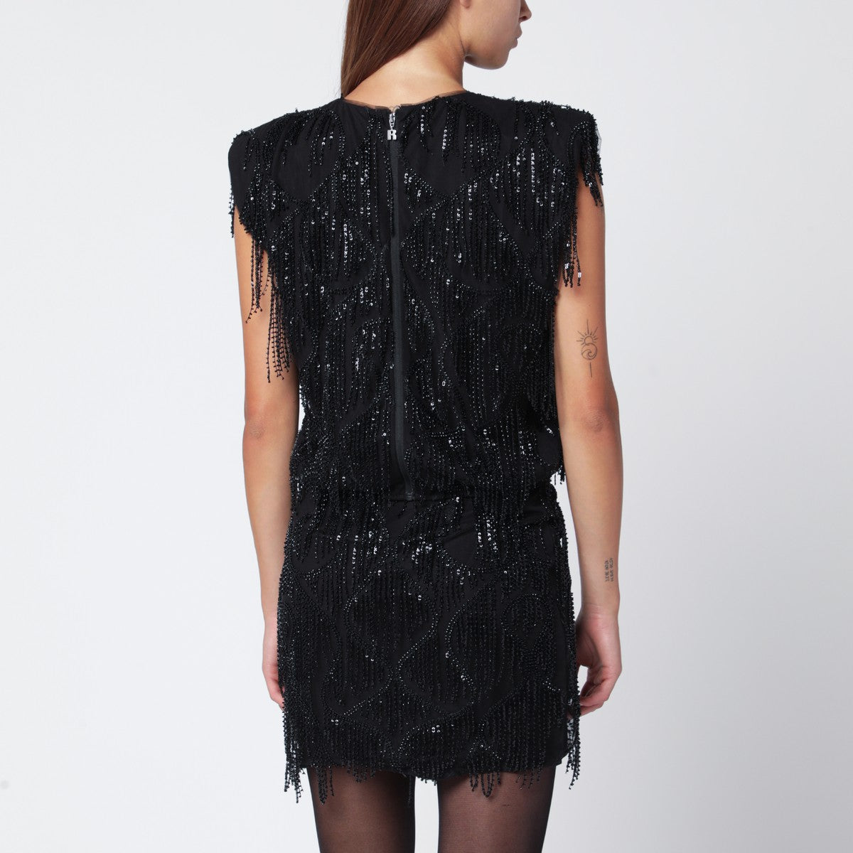 ROTATE Birger Christensen Black top with beaded fringes