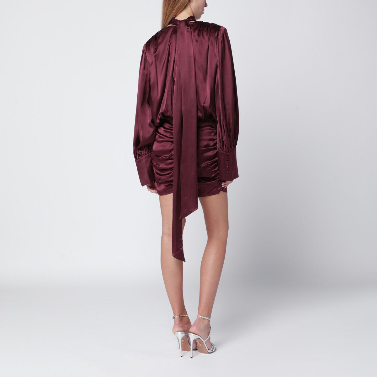 ROTATE Birger Christensen Bordeaux draped silk mini dress