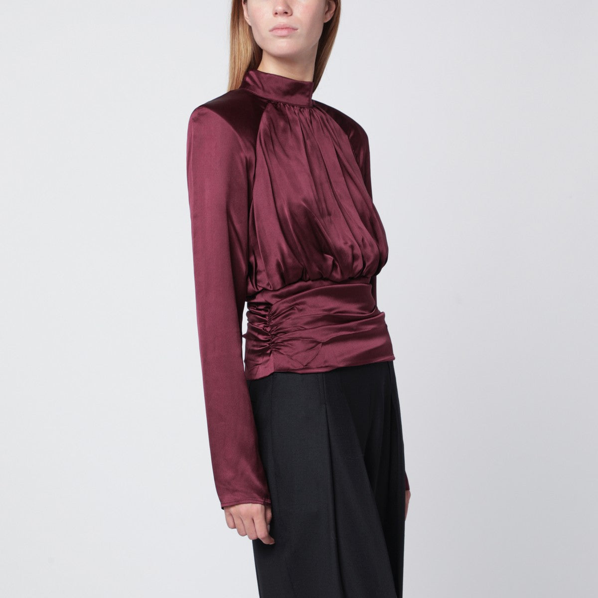 ROTATE Birger Christensen Bordeaux ruched silk top