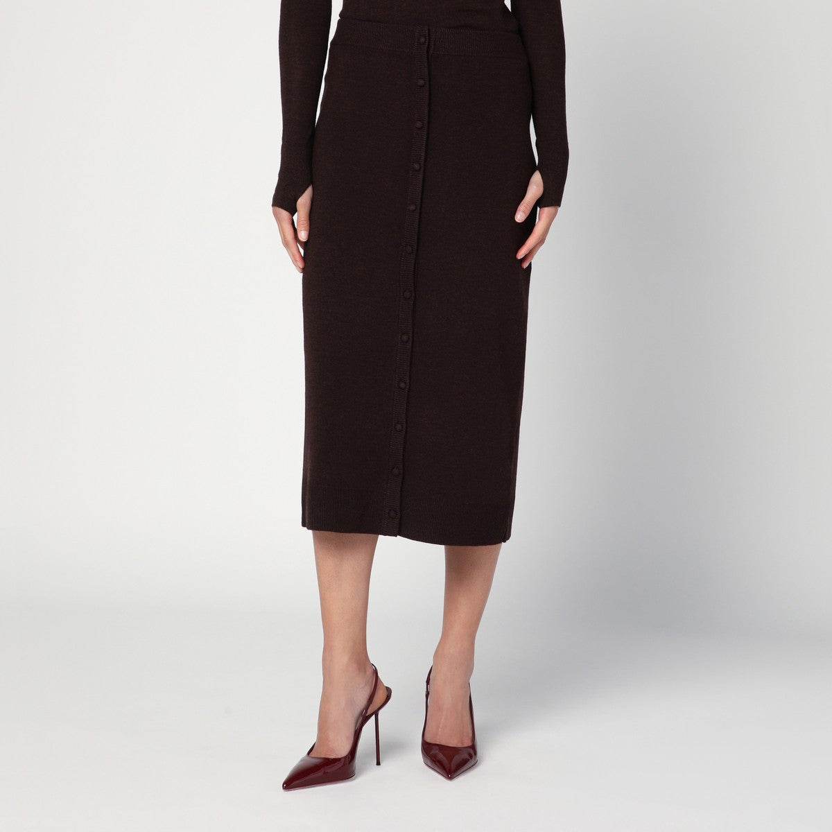 Victoria Beckham Brown midi skirt in wool blend