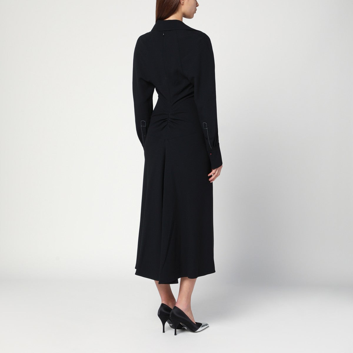 Victoria Beckham Black satin shirt dress midi