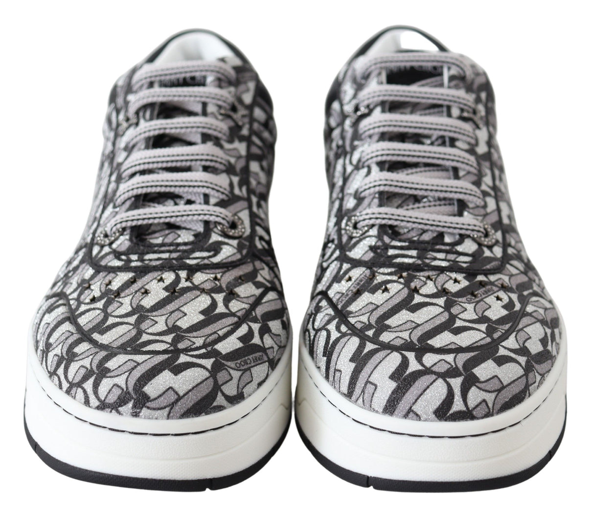 Jimmy Choo Silver Black Glitter Hawaii Sneakers