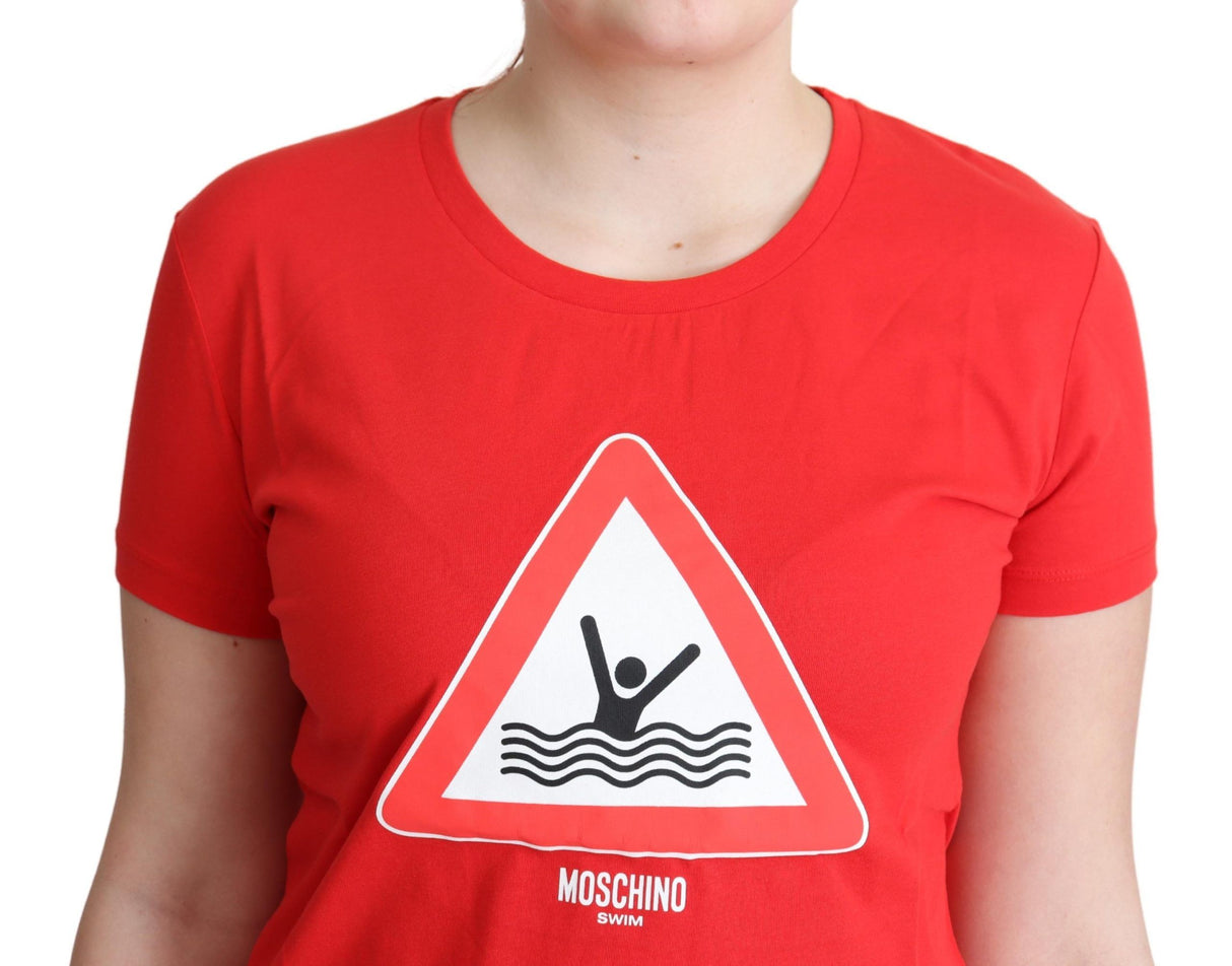 Moschino Red Cotton Swim Graphic Triangle Print T-shirt