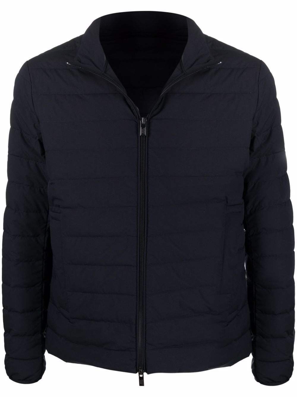 Emporio Armani Navy blue feather down padded logo-patch jacket