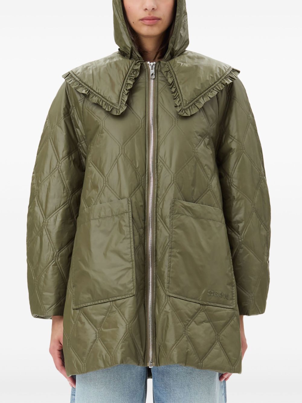 Ganni Shiny Quilt Midi Jacket