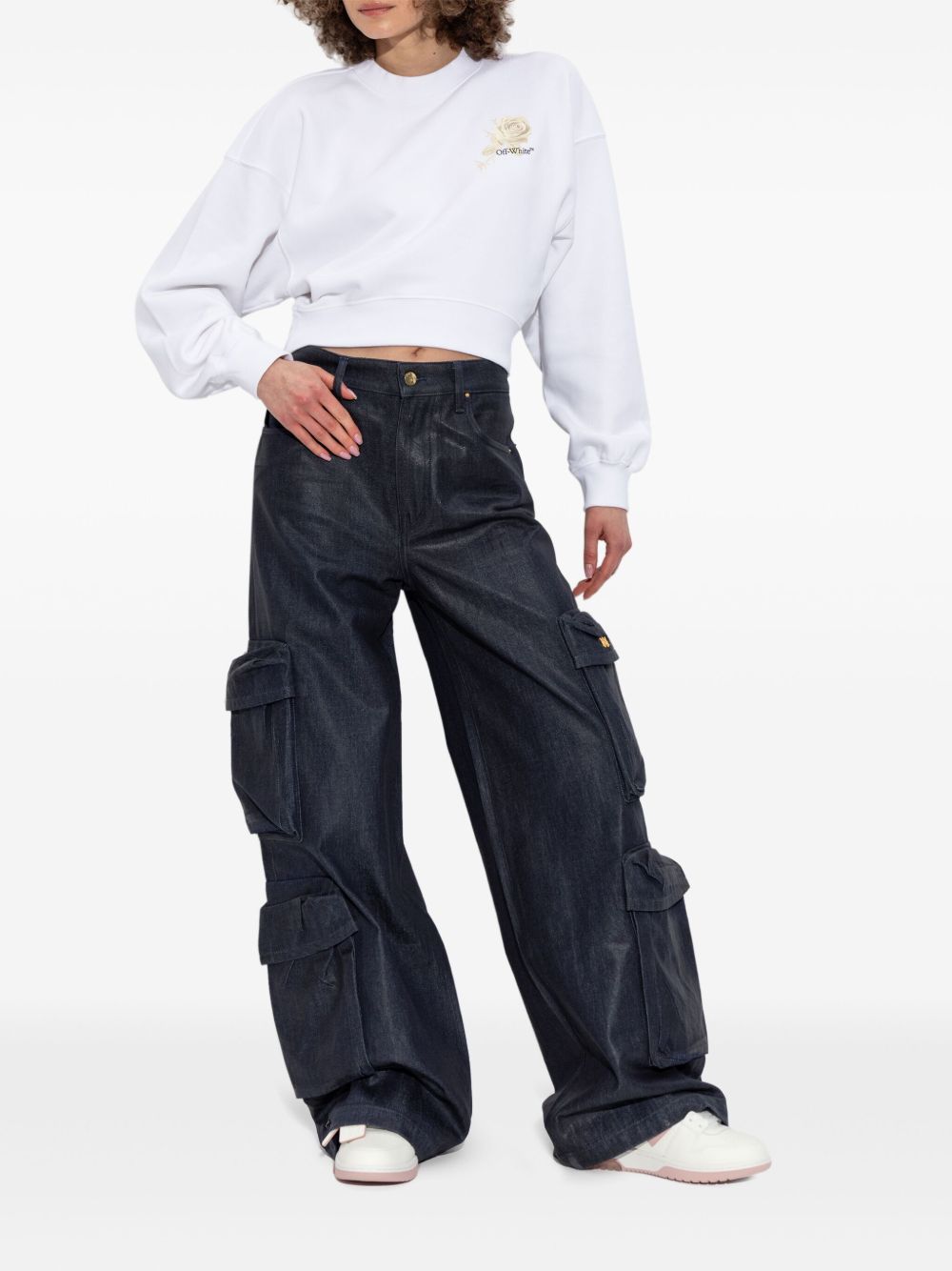 Off White logo-print cropped sweatshirt