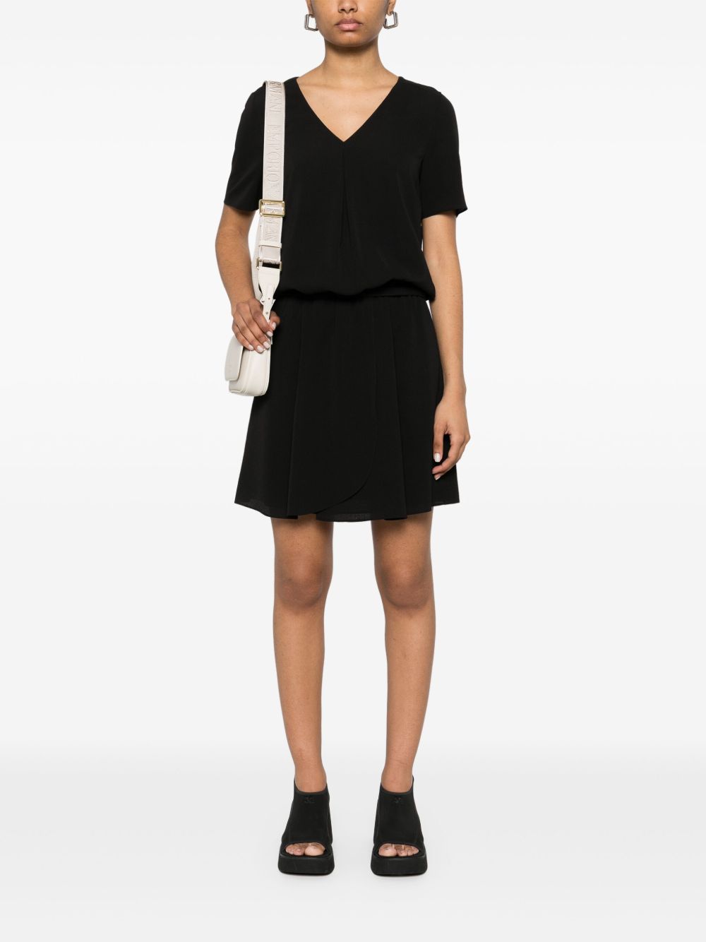 Emporio Armani Short dress with gathered waist and belt in flowing crepe