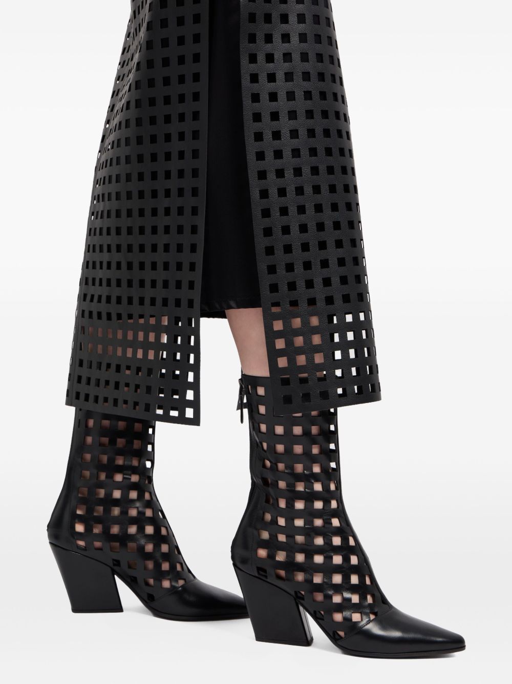 Emporio Armani Capsule Polygon longuette skirt in vegetable nappa leather with laser-cut perforations