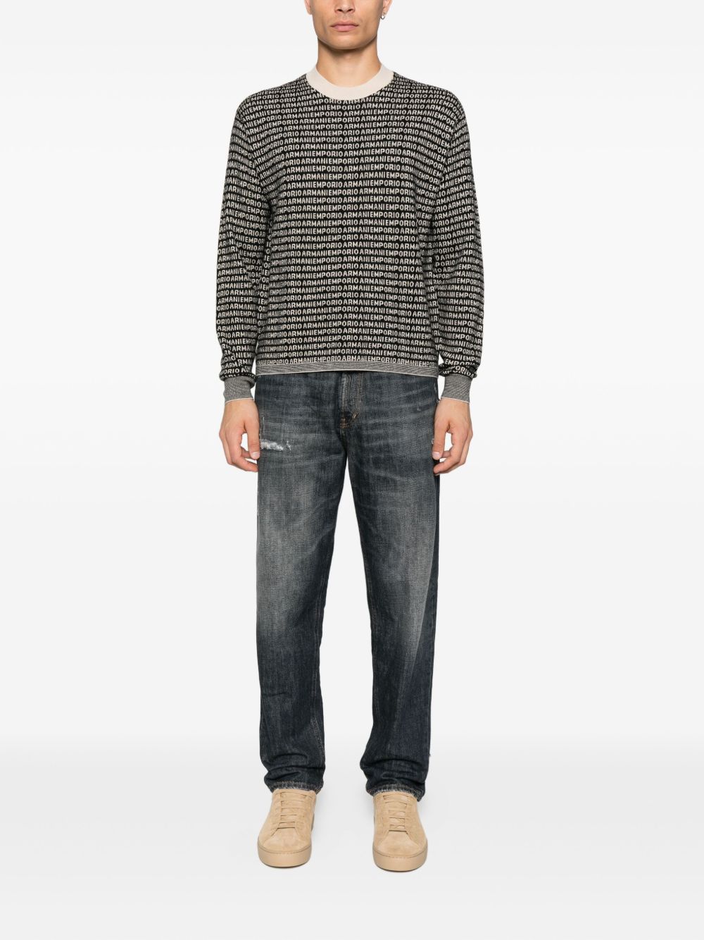 Emporio Armani Virgin wool sweater with jacquard logo and all-over signature