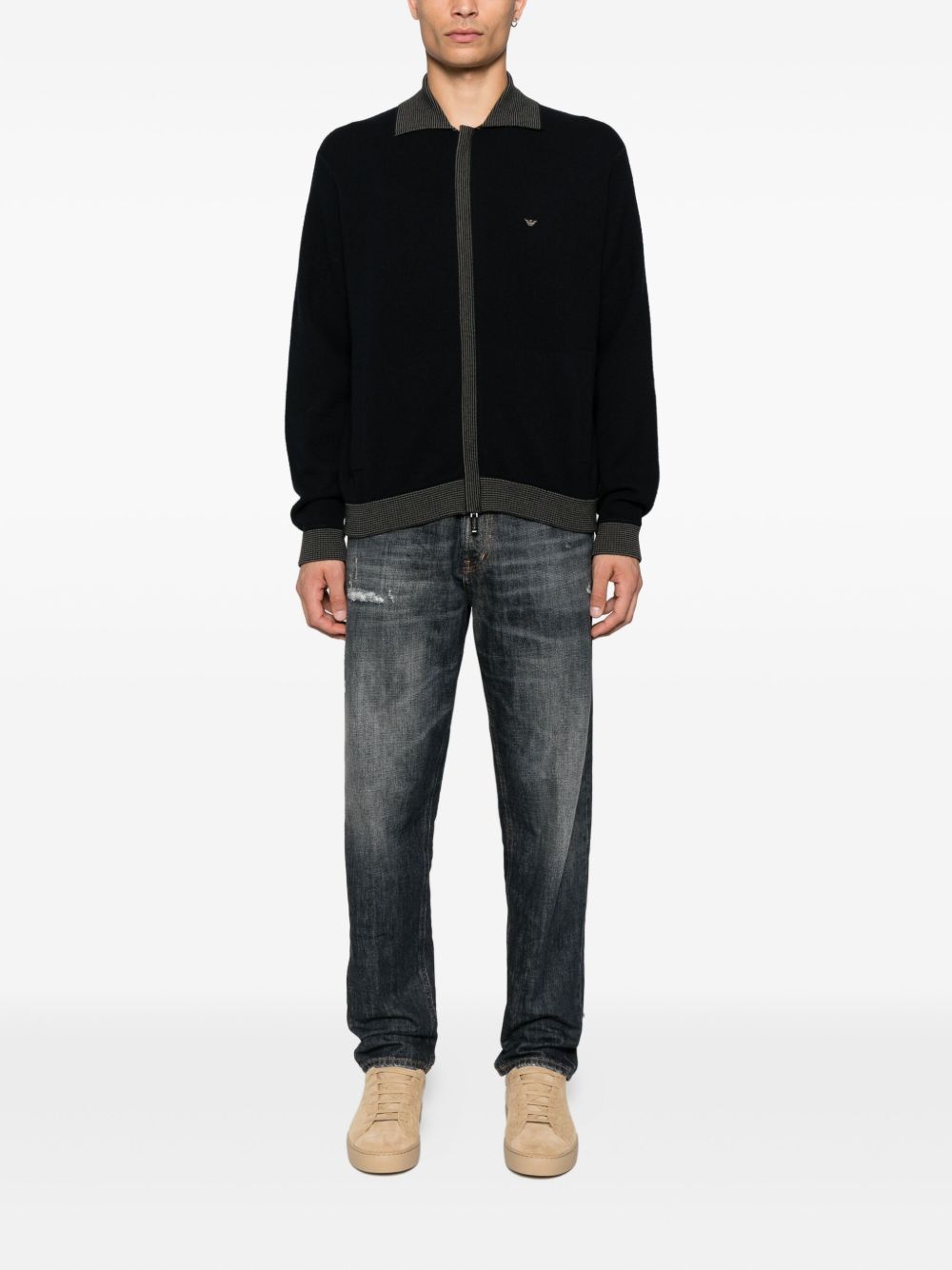 Emporio Armani Ribbed-trimmed zip-up cardigan