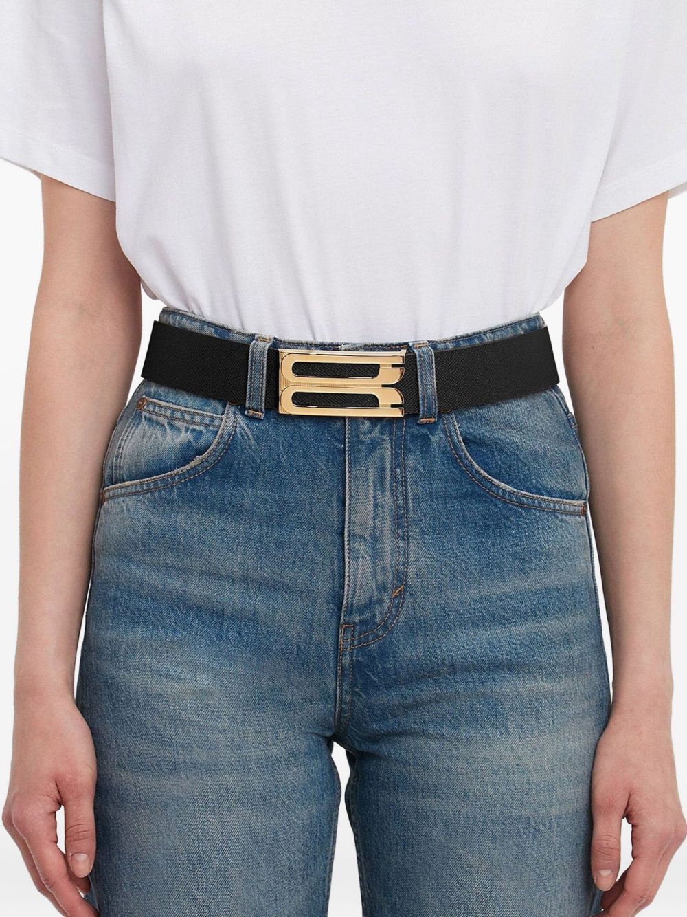 Victoria Beckham Jumbo Frame Belt In Black Grained Leather