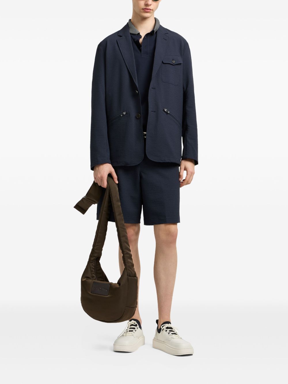 Emporio Armani Single-breasted nylon seersucker blazer