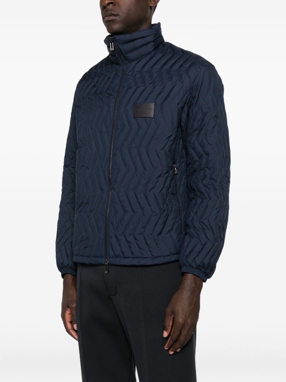 Emporio Armani Full-zip down jacket in chevron quilted ripstop nylon