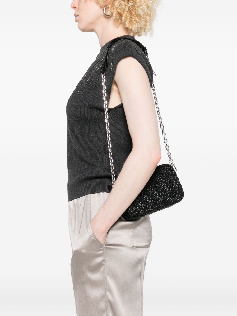 Emporio Armani Embossed camera case with chain shoulder strap