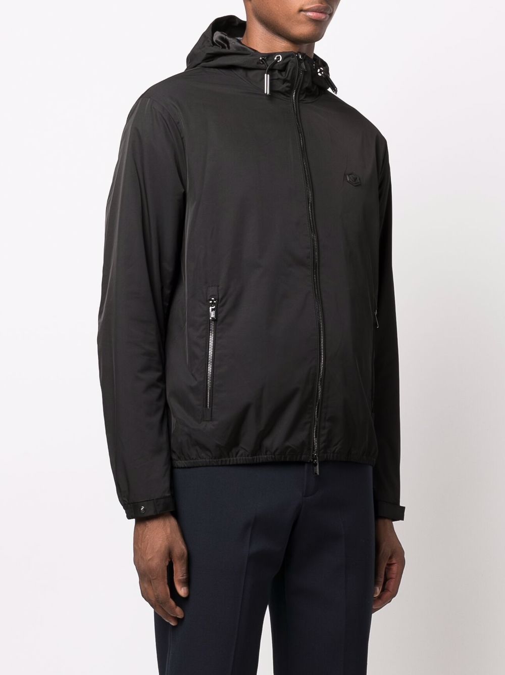 Emporio Armani Water-repellent nylon blouson with hood and logo patch