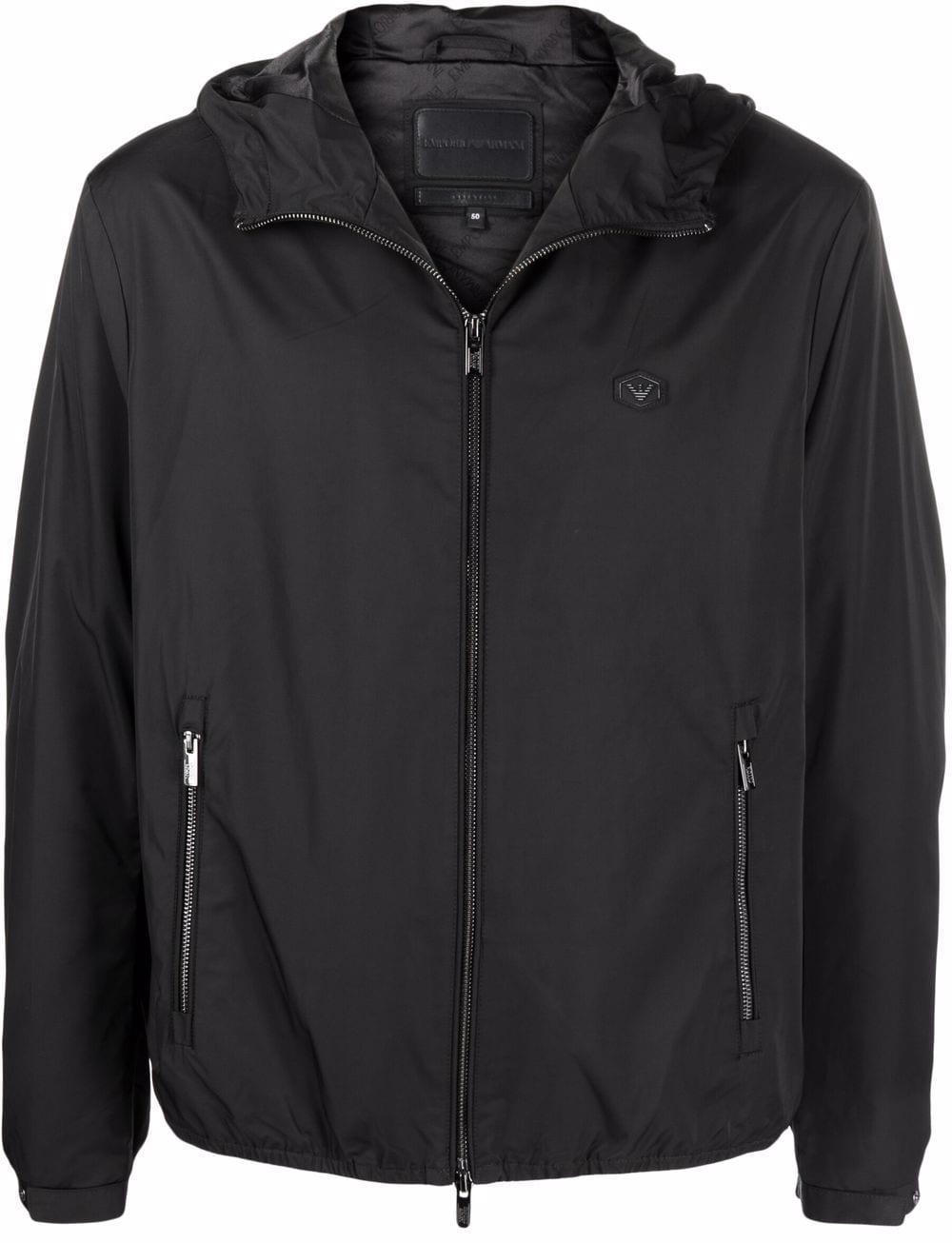Emporio Armani Water-repellent nylon blouson with hood and logo patch
