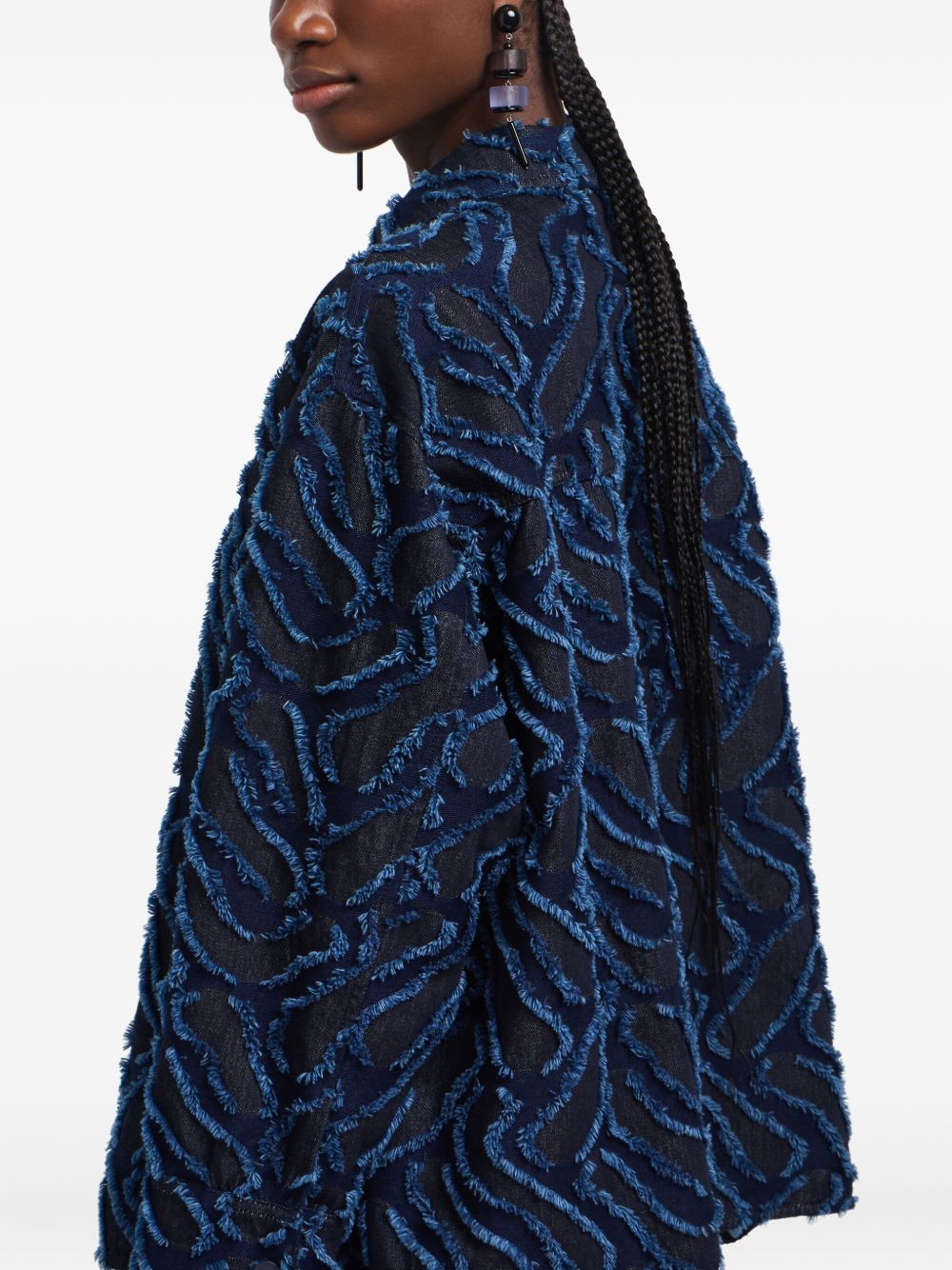 Emporio Armani Fringed embossed-motif jacquard denim shirt jacket