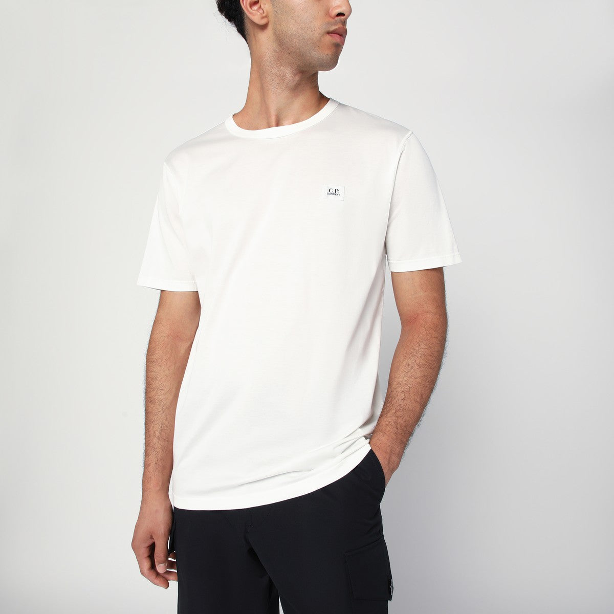 C.P. Company White cotton T-shirt with logo patch
