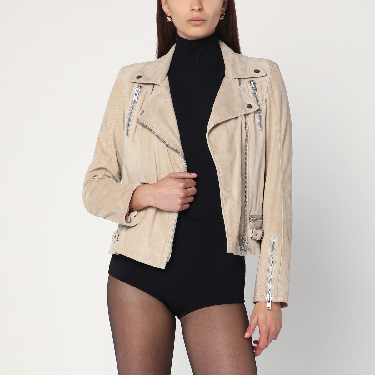 Sword 6644 Beige biker jacket in suede leather