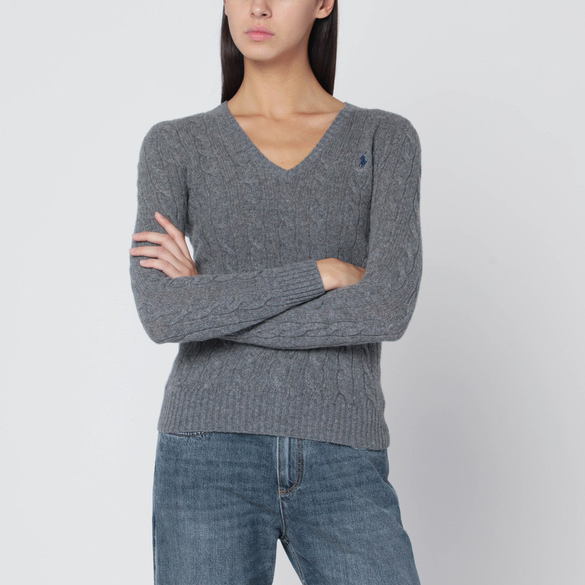 Polo Ralph Lauren Grey cable-knit sweater in wool and cashmere