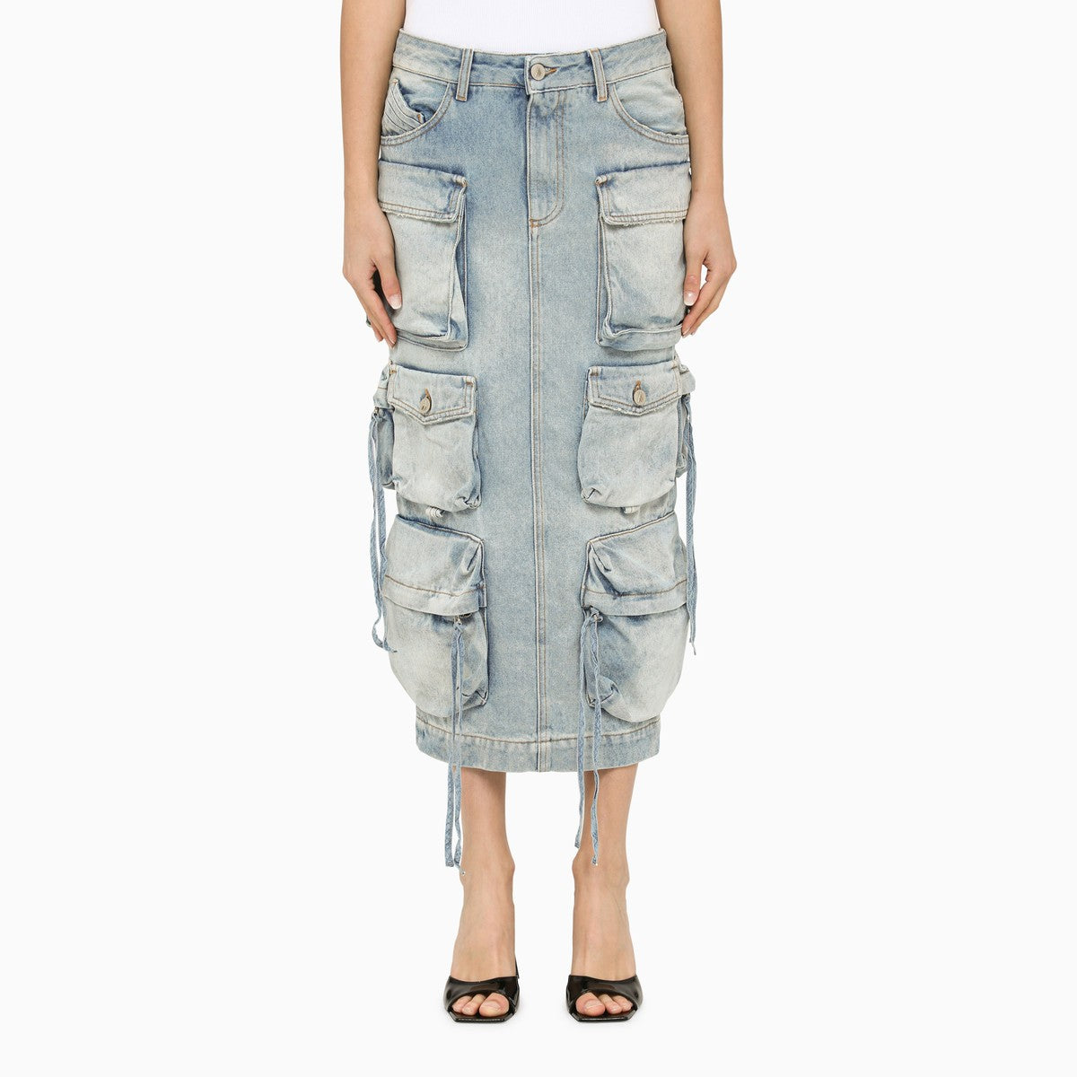 The Attico Blue denim cargo midi skirt