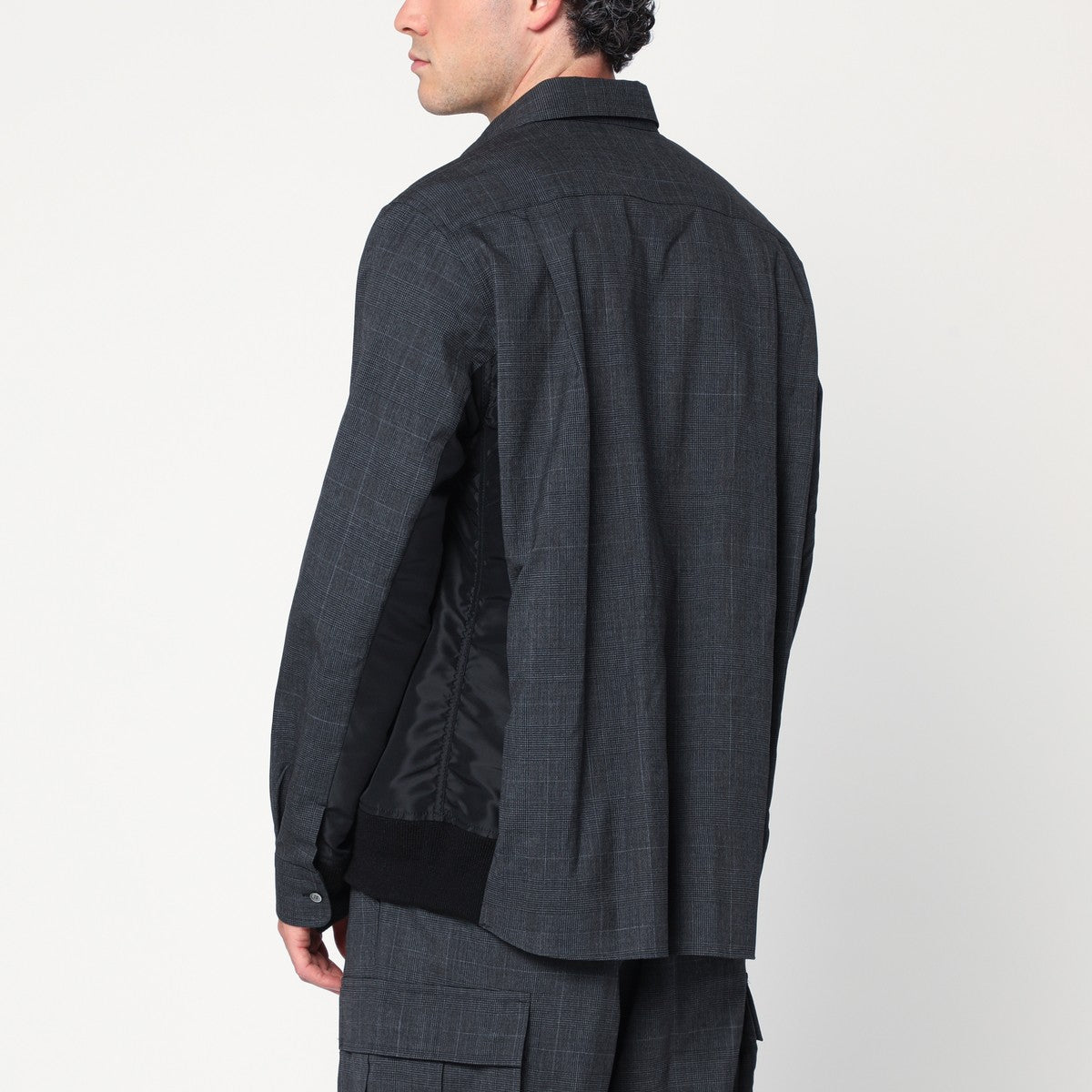 Sacai Gray plaid wool shirt jacket
