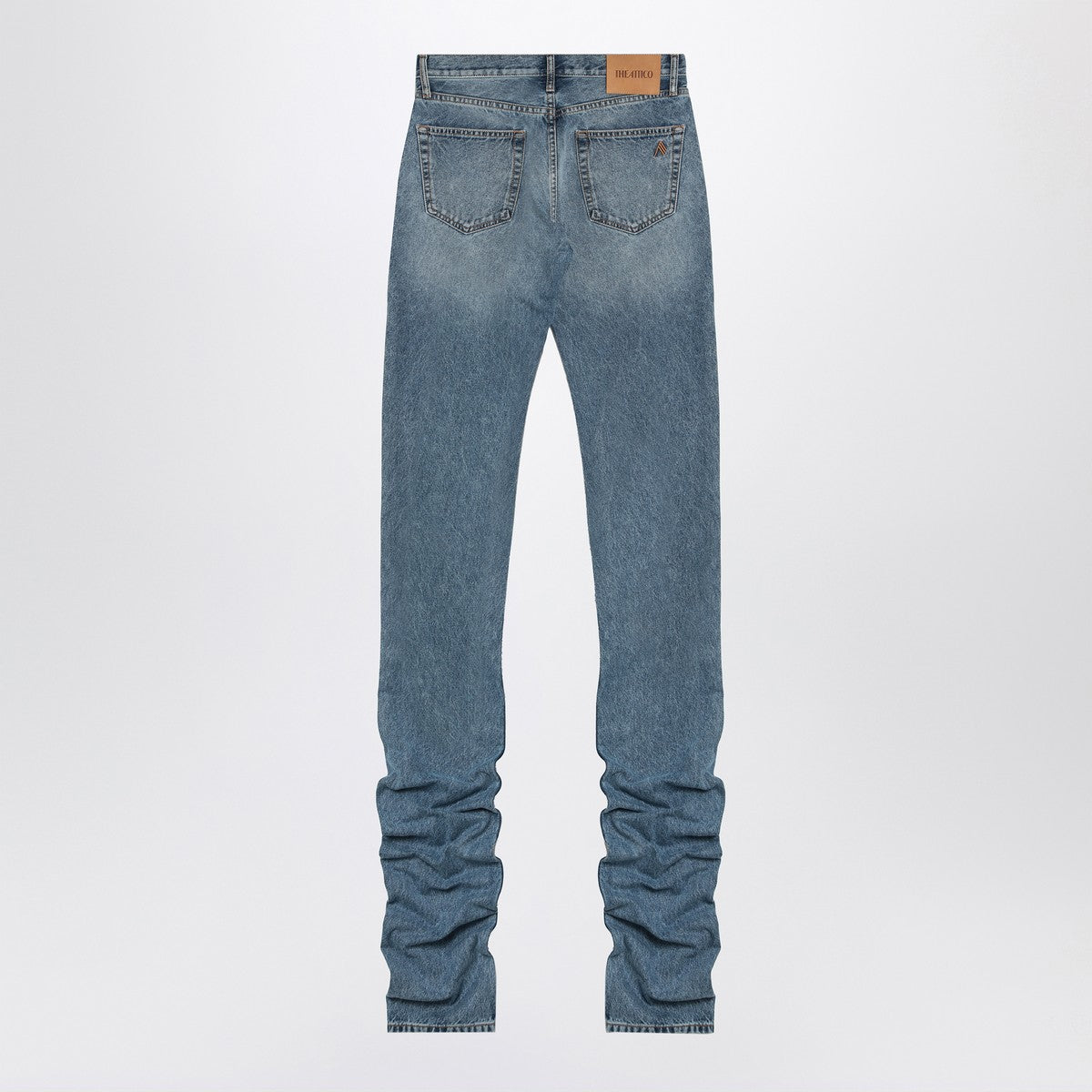 The Attico Sky blue jeans with long leg curled at the hem