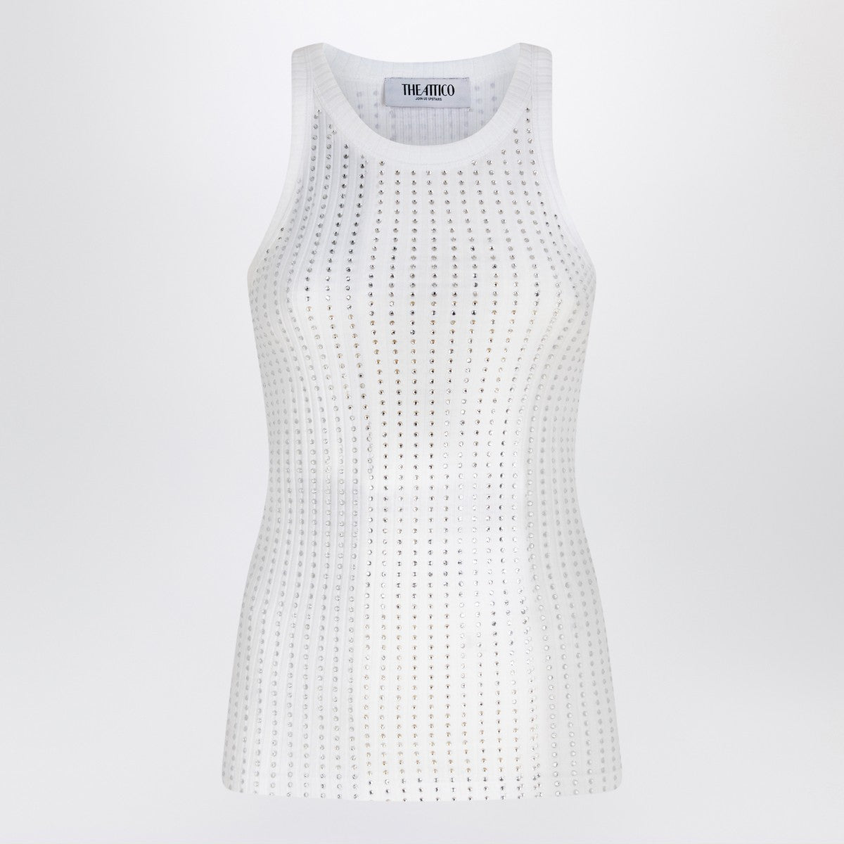 The Attico White tank top with rhinestones