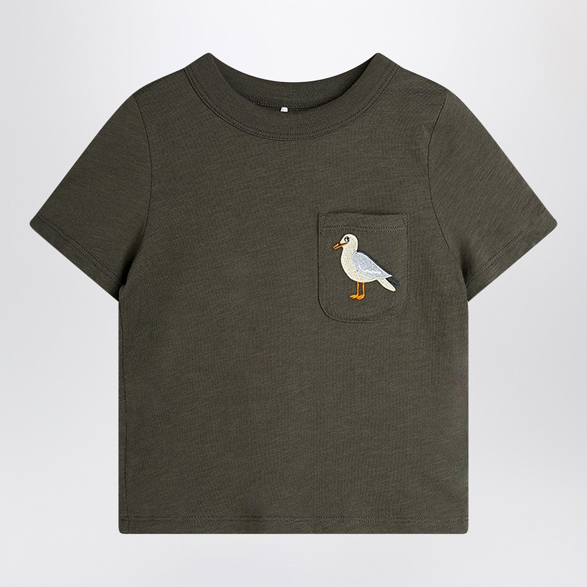Mini Rodini faded black T-shirt with seagull embroidery