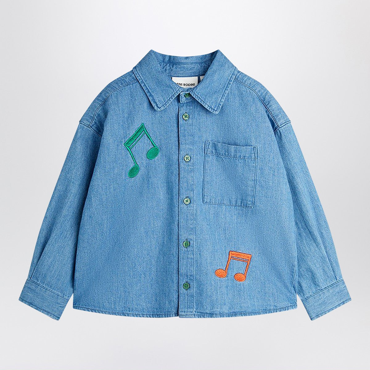 Mini Rodini Light blue denim shirt with musical notes
