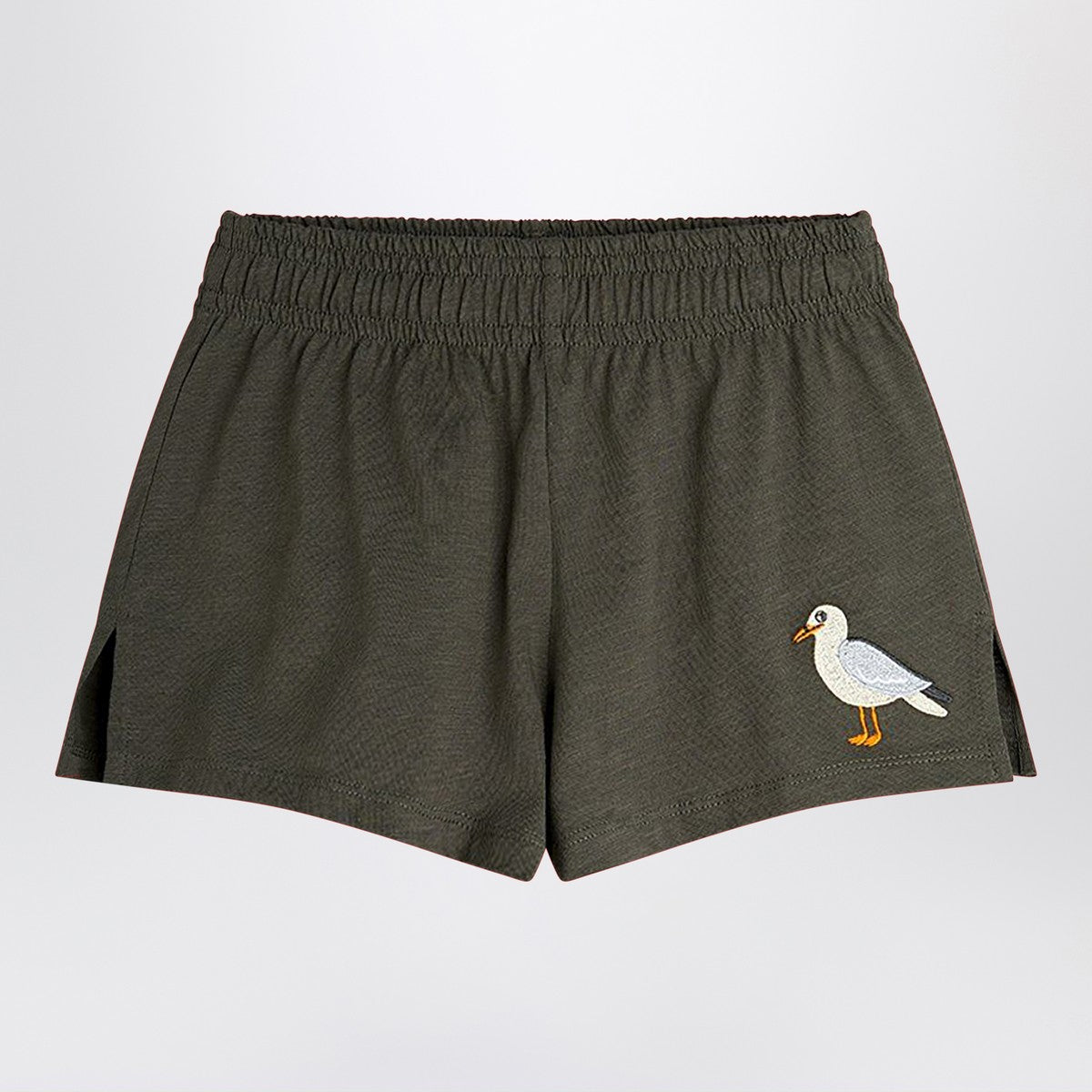 Mini Rodini Washed black shorts with seagull embroidery
