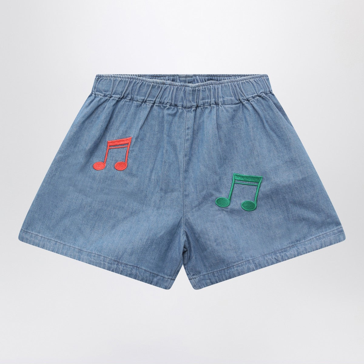 Mini Rodini Light blue denim shorts with musical notes