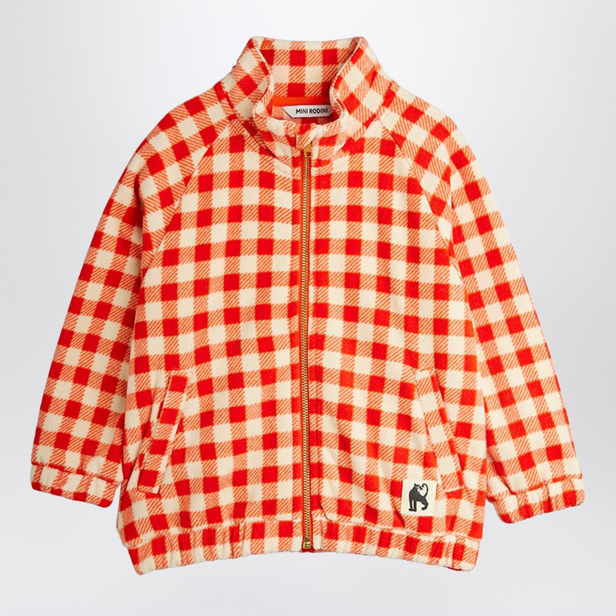 Mini Rodini Red check fleece zip-up jacket