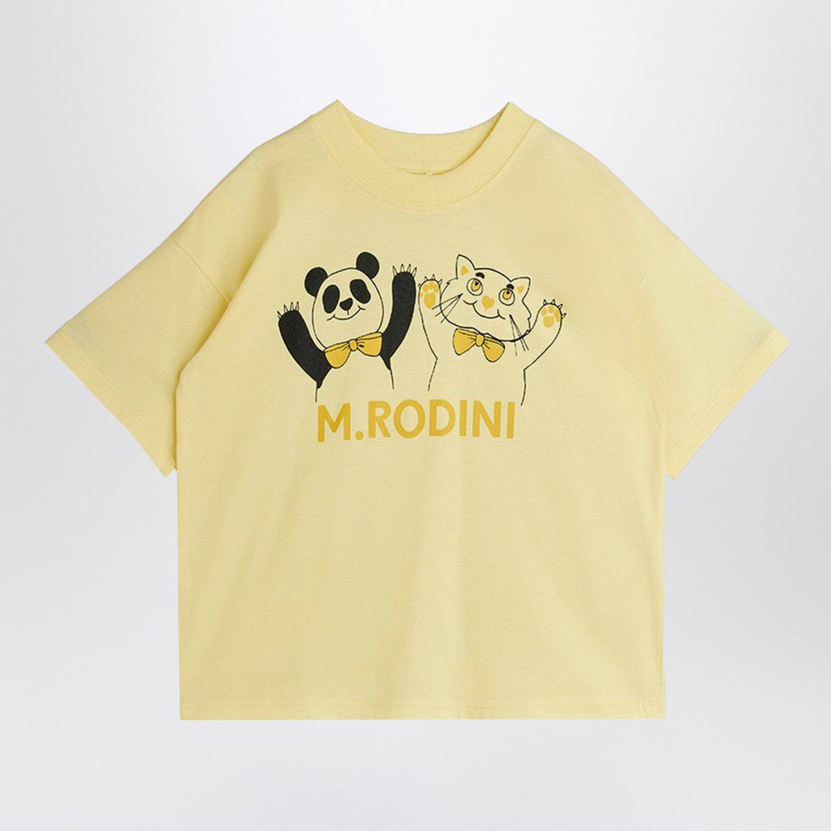 Mini Rodini Light yellow T-shirt with panda and cat print