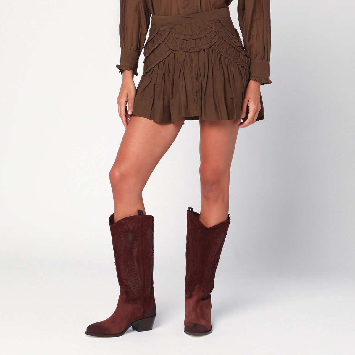 ISABEL MARANT Étoile Khaki Ceola skirt with ruffles