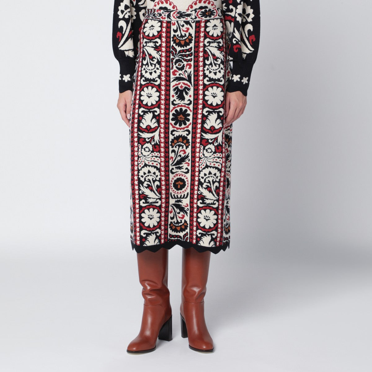 FARM Rio Ivory striped skirt with tapestry