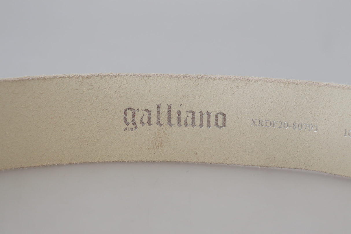 John Galliano Pink Leather Letter Logo Round Buckle Waist Belt