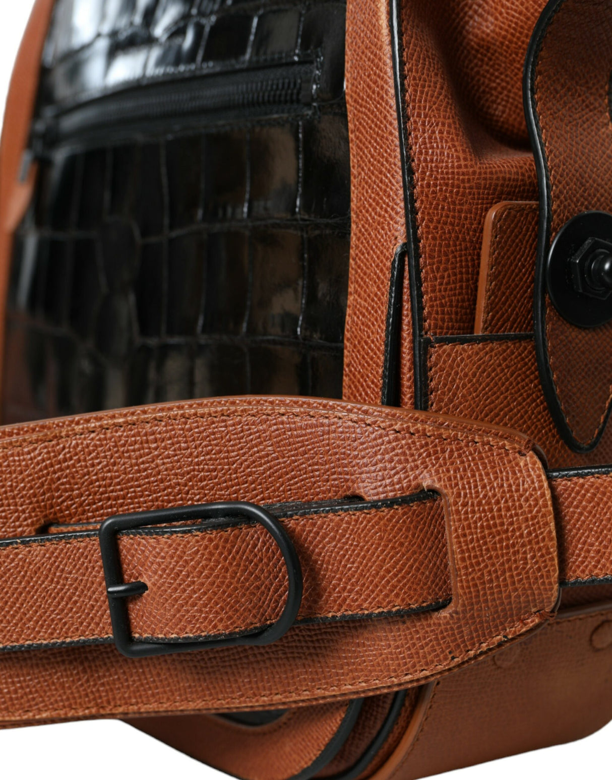 Balenciaga Black Brown Exotic Skin Leather Vertical Crossbody Purse Bag