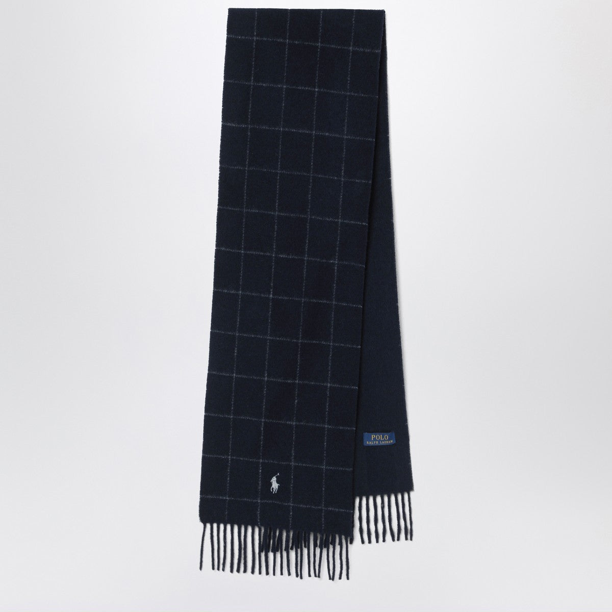 Polo Ralph Lauren Navy blue checked scarf with logo embroidery