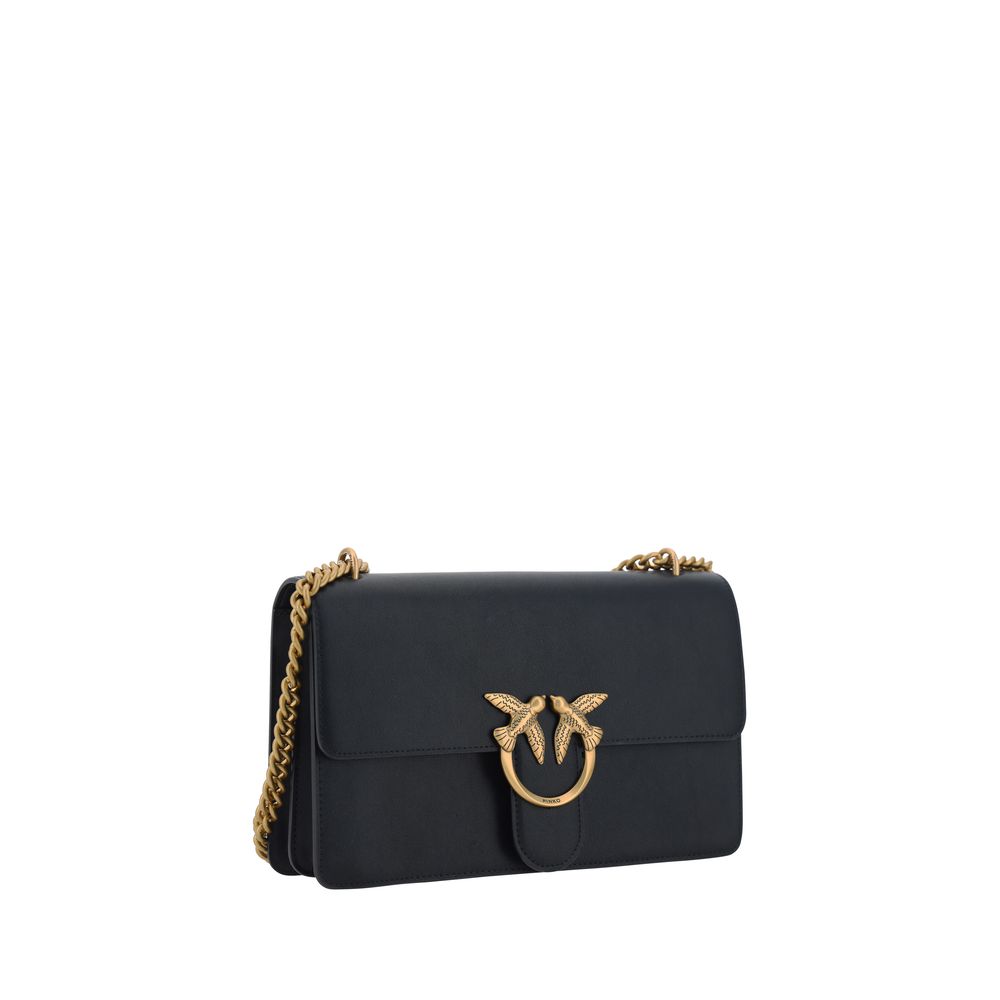 PINKO Black Calf Leather Bos Taurus Shoulder Bag