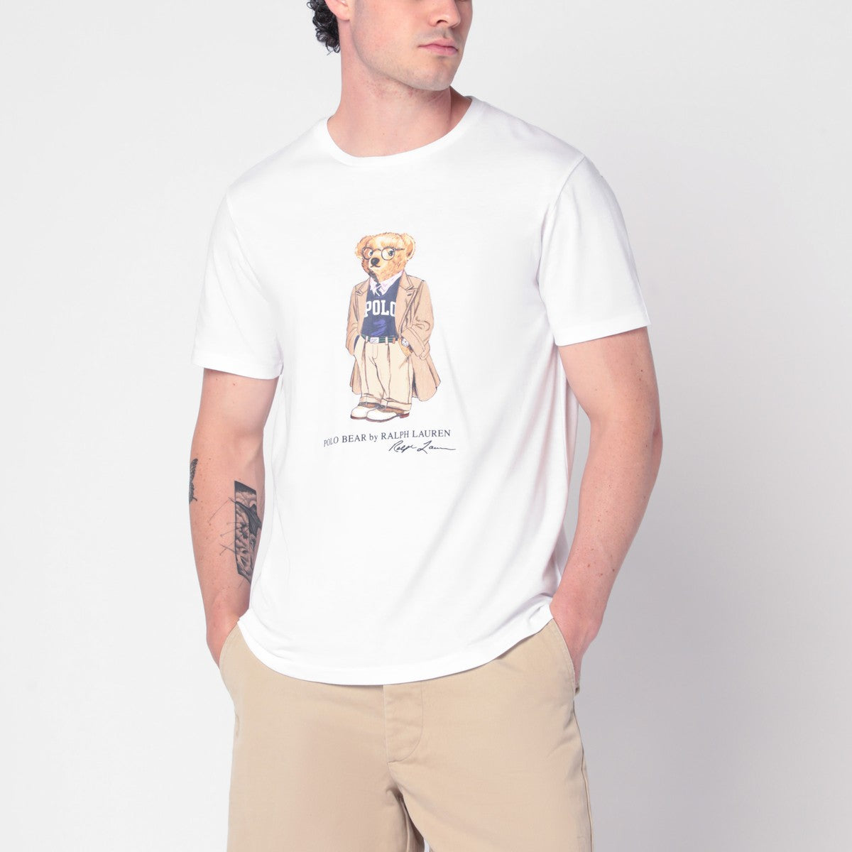 Polo Ralph Lauren White Polo Bear T-shirt Custom Slim-Fit